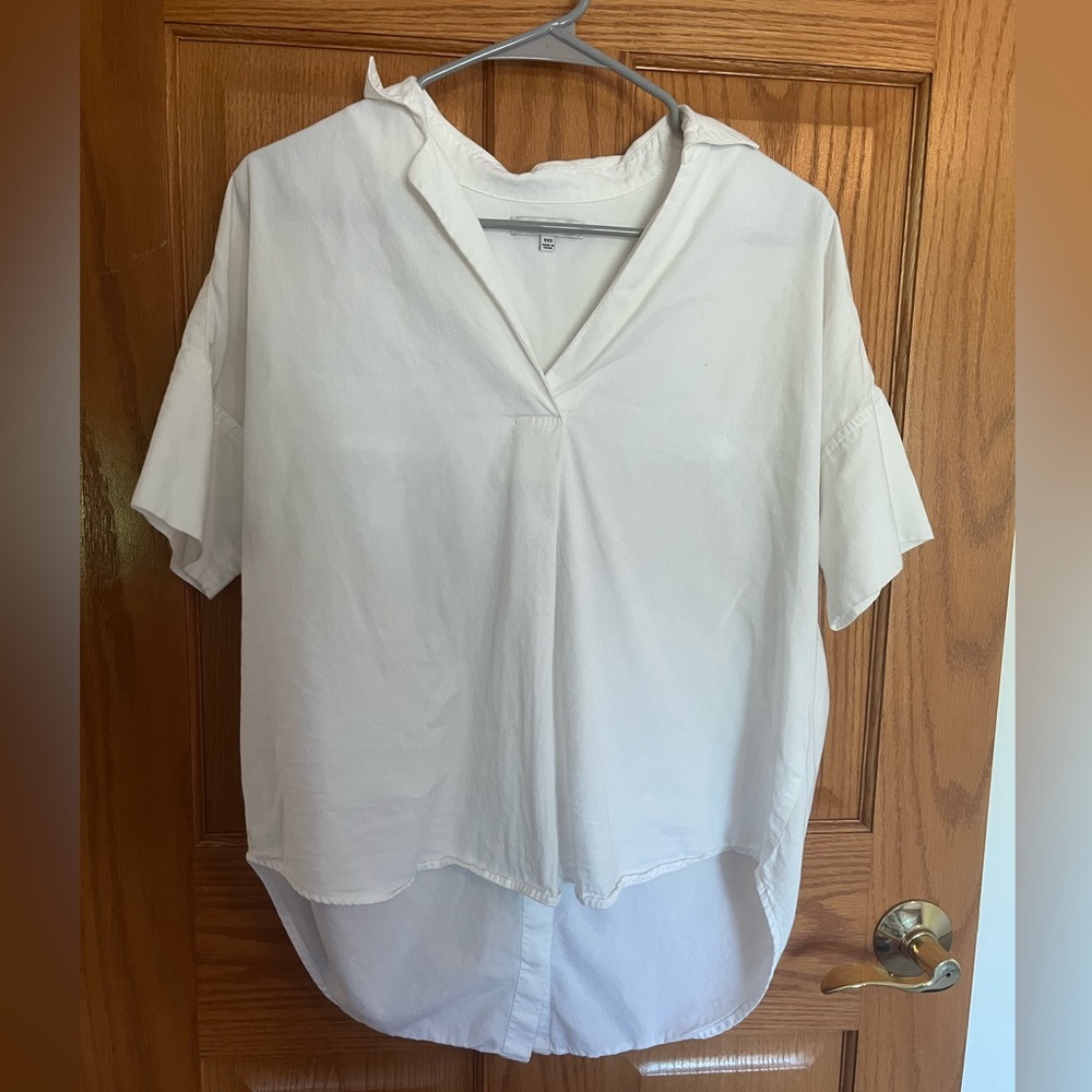 Madewell White Short Sleeve Collared Top
